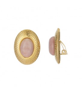 Gouden oorclips met (oud) roze steen