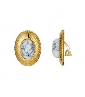 Gouden oorclips met witte steen