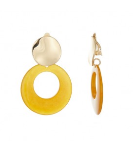 Schitterende Goudkleurige Oorclips met Oranje Hanger - Trendy Accessoire