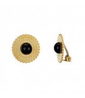 Goudkleurige Oorclips met Zwart Steentje - Elegante Sieraden