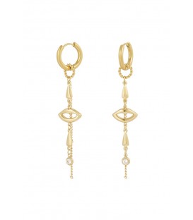 Goudkleurige oorhangers met lippen en strass steentje