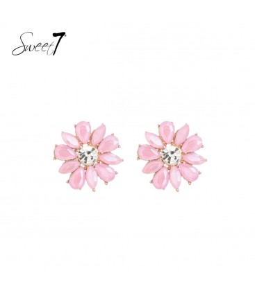 Roze bloemen oor stekers met glas kralen