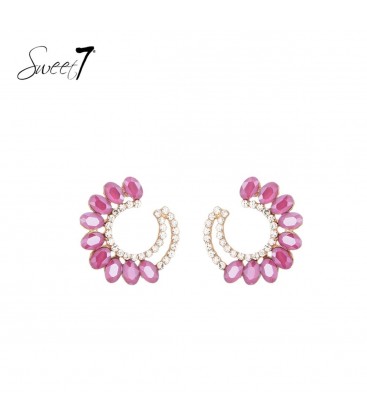 Prachtige roze oorhangers met heldere glas steentjes