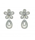 Zilverkleurige oorclips met bloem detail en heldere stras steentjes