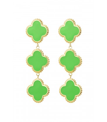 Groene klaver oorhangers met een goudkleurige rand