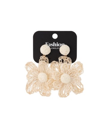 Gebroken witte bloemen oorhangers van raffia