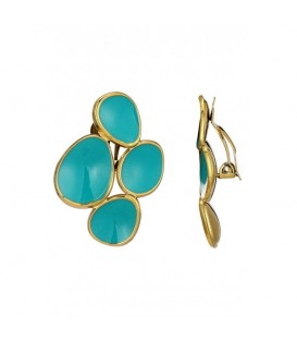 Turquoise oorclips met goudkleurige randen