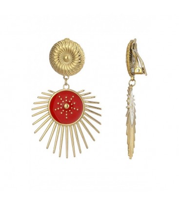 Goudkleurige oorclips met een rood zonnemotief