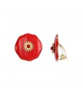 Oorclips rood met een goudkleurig detail en steentje in het midden