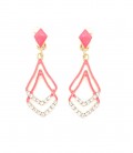 Oorclips roze met een dubbele hanger en heldere strass steentjes