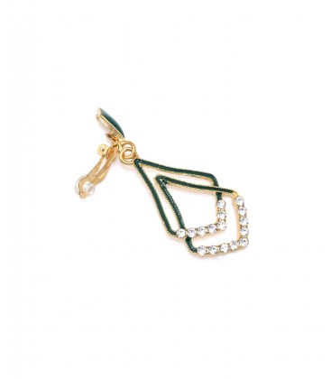 Groene oorclips met een dubbele hanger en helder stass steentjes
