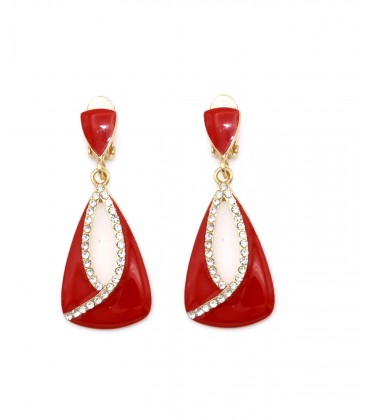 Oorclips rood met een helder strass stenen rand in het midden