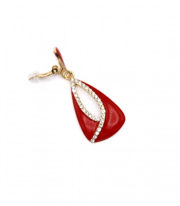 Oorclips rood met een helder strass stenen rand in het midden