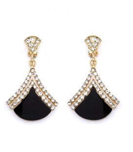 Oorclips goudkleurig met zwarte inleg en een heldere strass rand