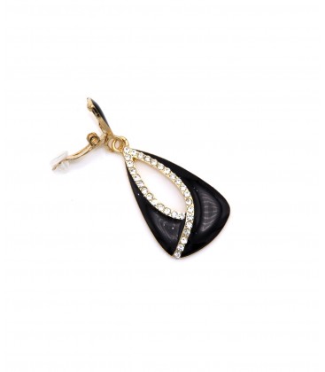 Zwarte oorclips met een heldere strass rand in het midden