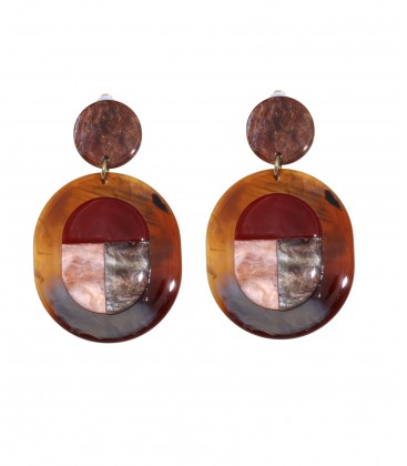 Bruine stevige oorclips met gekleurde hanger