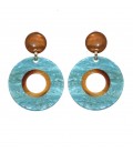 Turquoise oorclips met een bruine rand in het midden en oor stukje