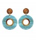 Turquoise oorclips met een bruine rand in het midden en oor stukje