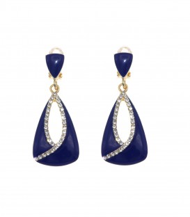 Oorclips blauw met een strass rand in het midden van de hanger