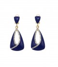 Oorclips blauw met een strass rand in het midden van de hanger