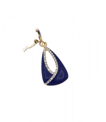 Oorclips blauw met een strass rand in het midden van de hanger