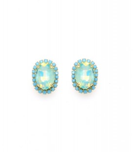 Oorclips Met zeegroene strass rand en helder groene steen
