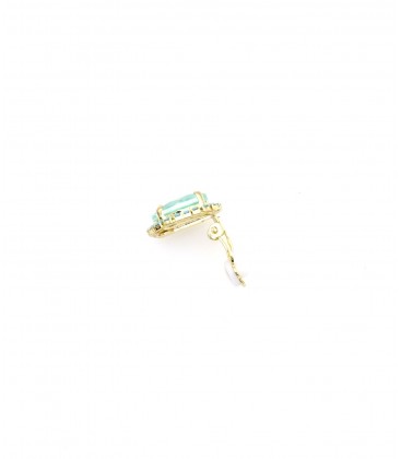 Oorclips Met zeegroene strass rand en helder groene steen