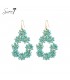 Turquoise bloemen oorhangers van glas steentjes