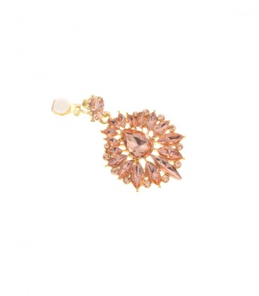 Goudkleurige oorclips met rose-gold kleurige glas steentjes