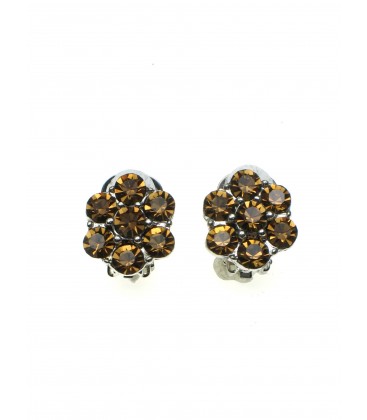 Geelbruine strass steentjes (Swarovski) oorclips