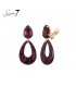 Oorclips rood met marmerlook hanger en glas steentje