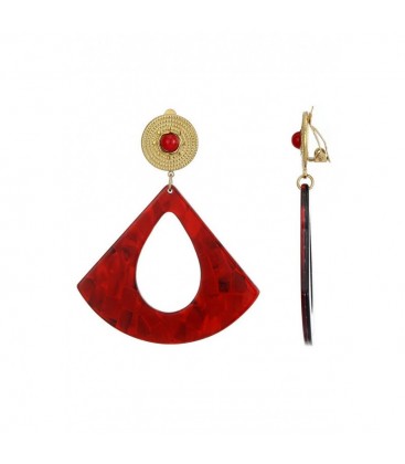 Oorclips met rode marmerlook en goudkleurige details