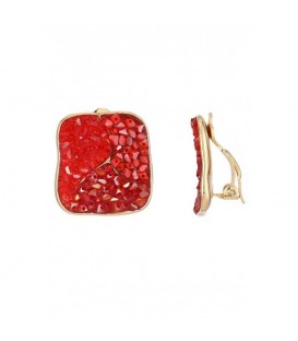 Oorclips rood vierkant design met goudkleurige rand