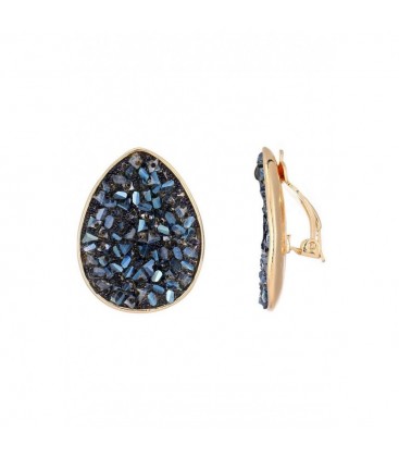 Oorclips blauwe glas steentjes en een goudkleurige omlijsting