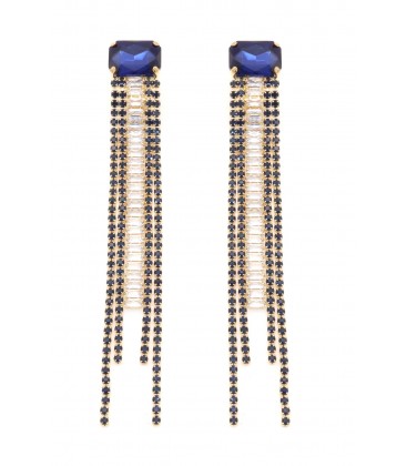 Oorclips blauw met lange lijnen en strass steentjes