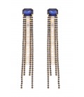 Oorclips blauw met lange lijnen en strass steentjes