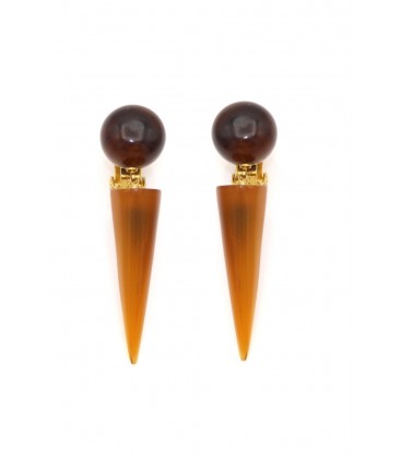 Oorclips bruin met bol als oor stukje en in puntvorm als hanger