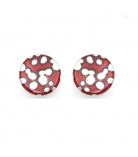 Oorclips rood met zilverkleurige stippen