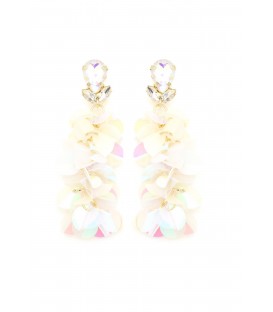Oorclips wit met iriserende schijfjes en glas steentje