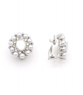 Oorclips wit met imitatieparels en glas steentjes