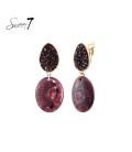 Oorclips bordeaux rood met glas steentjes en ovale hanger
