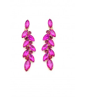 Prachtige roze lange oorclips met glas steentjes in goudkleurige setting