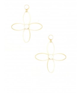 Oorbel in open bloemenvorm met goudkleurige lijnen en een wit hart