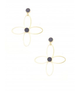 Goudkleurige bloemen oorbellen met zwarte details