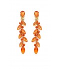 Prachtige oranje lange oorclips met glas steentjes in goudkleurige setting