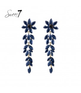 Oorbellen blauw met bloemdesign en bladstructuur