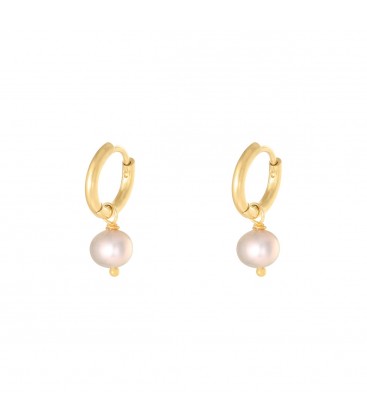 Goudkleurige oorbellen met een roze parelbedel