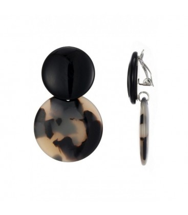 Oorclips zwart met print en effen bovenkant