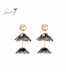 Oorbellen bruin met dubbele laag van fijne franjes