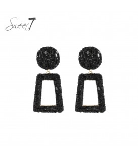 Oorbellen zwart met ronde top en rechthoekige hanger